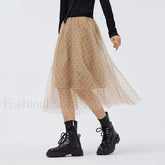Polka Dot Mesh Umbrella Skirt coffee / S