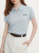 Polo Neck Light Blue Wool Cotton T Shirt SKY BLUE / XS