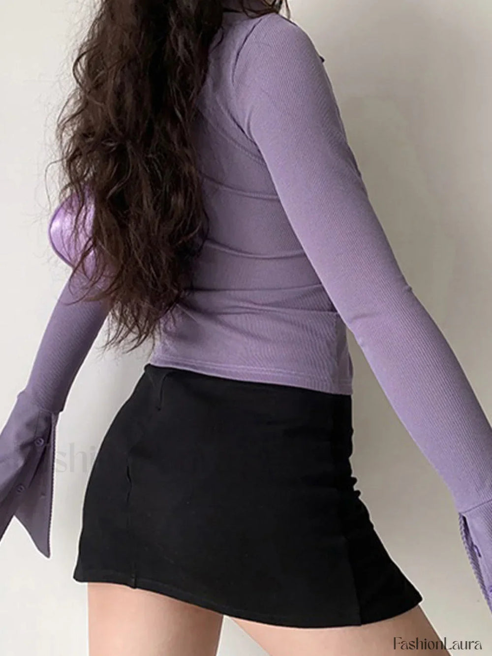 Polo Neck Long Sleeve Rib Blouse Long Sleeves