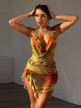 Print Fold High Waist Mini Dress Yellow / S