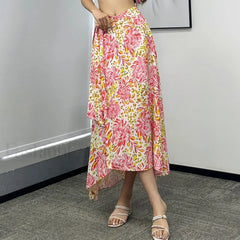 Printed Asymmetric Straight Skirt RED / S