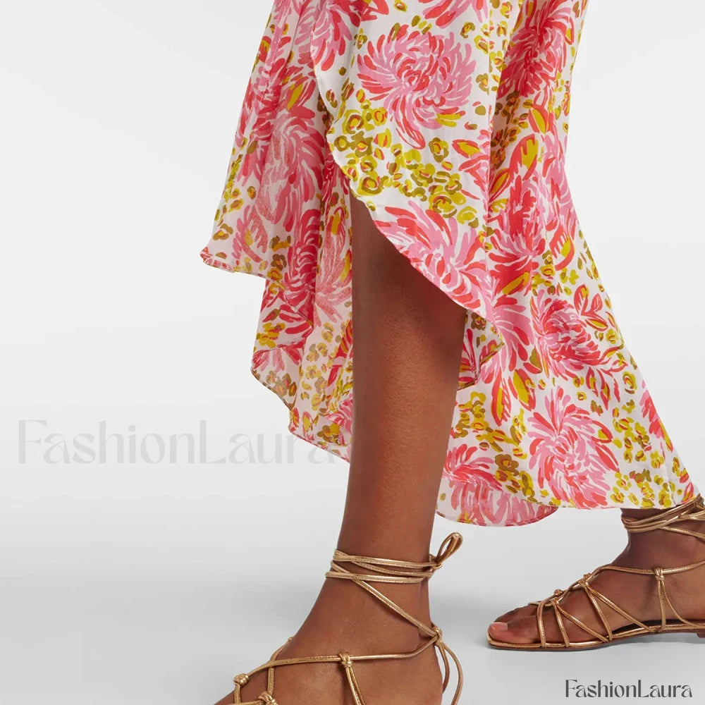 Printed Asymmetric Tie Waist Skirt