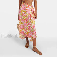 Printed Asymmetric Tie Waist Skirt Photo Color / S