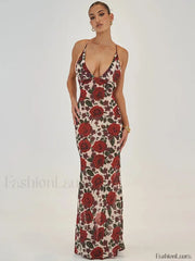 Printed Lace Up Maxi Dress