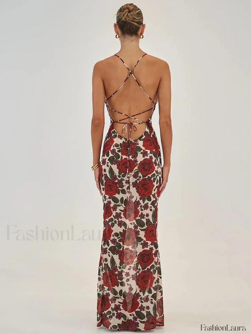 Printed Lace Up Maxi Dress