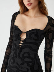 Printed Strappy Cut Trendy Out Bodycon Short Dress Dresses