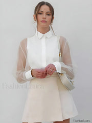 Puff Sleeve Graceful Organza Shirt White / XS Shirts