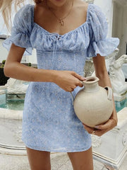 Puff Sleeve Tie Up Floral Mini Dress Mini Dresses