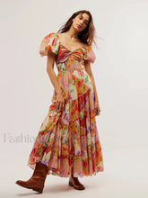 Puff Sleeve Vintage Floral Dress Orange / XS