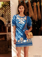 Puff Sleeve Wave Hem Boho Dress