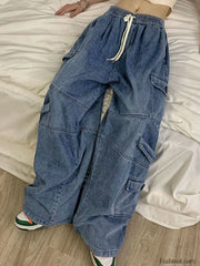 Punk Blue Wash Baggy Cargo Jeans Cargo Jeans
