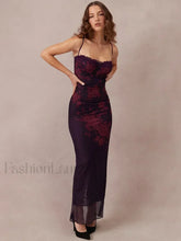 Purple Print Ruched Fishtail Maxi Dress Purple / S