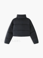 Quilted Puffer Mock Trendy Neck Crop Coat Winter Coats