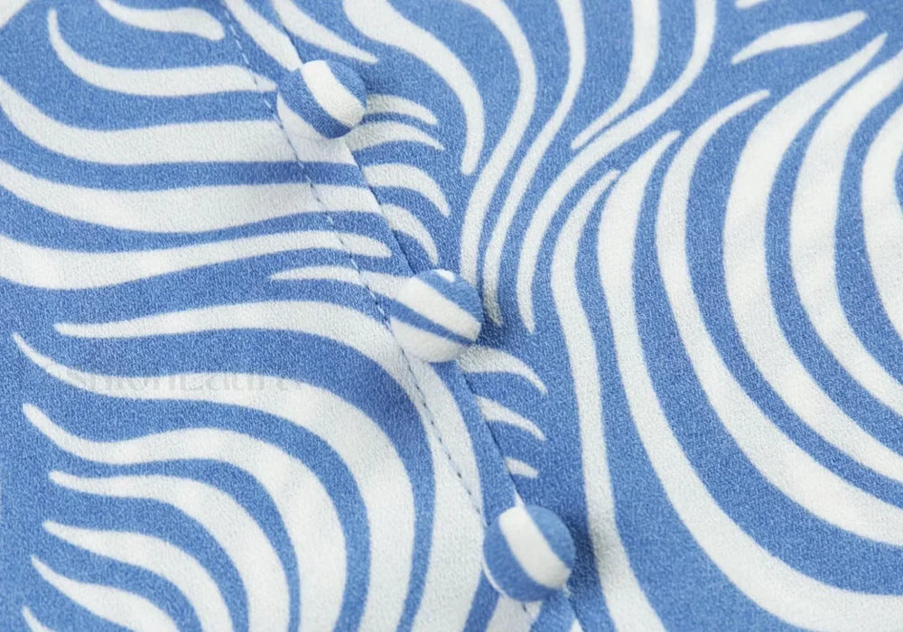 Retro Blue Zebra Striped Slim Cropped Tops Blouse