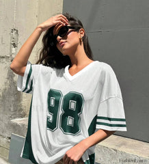 Retro Patchwork 98 Print V Neck T Shirt green / XXS