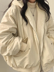 Reversible Oversize Fleece Hooded Jacket Apricot / S Jacket