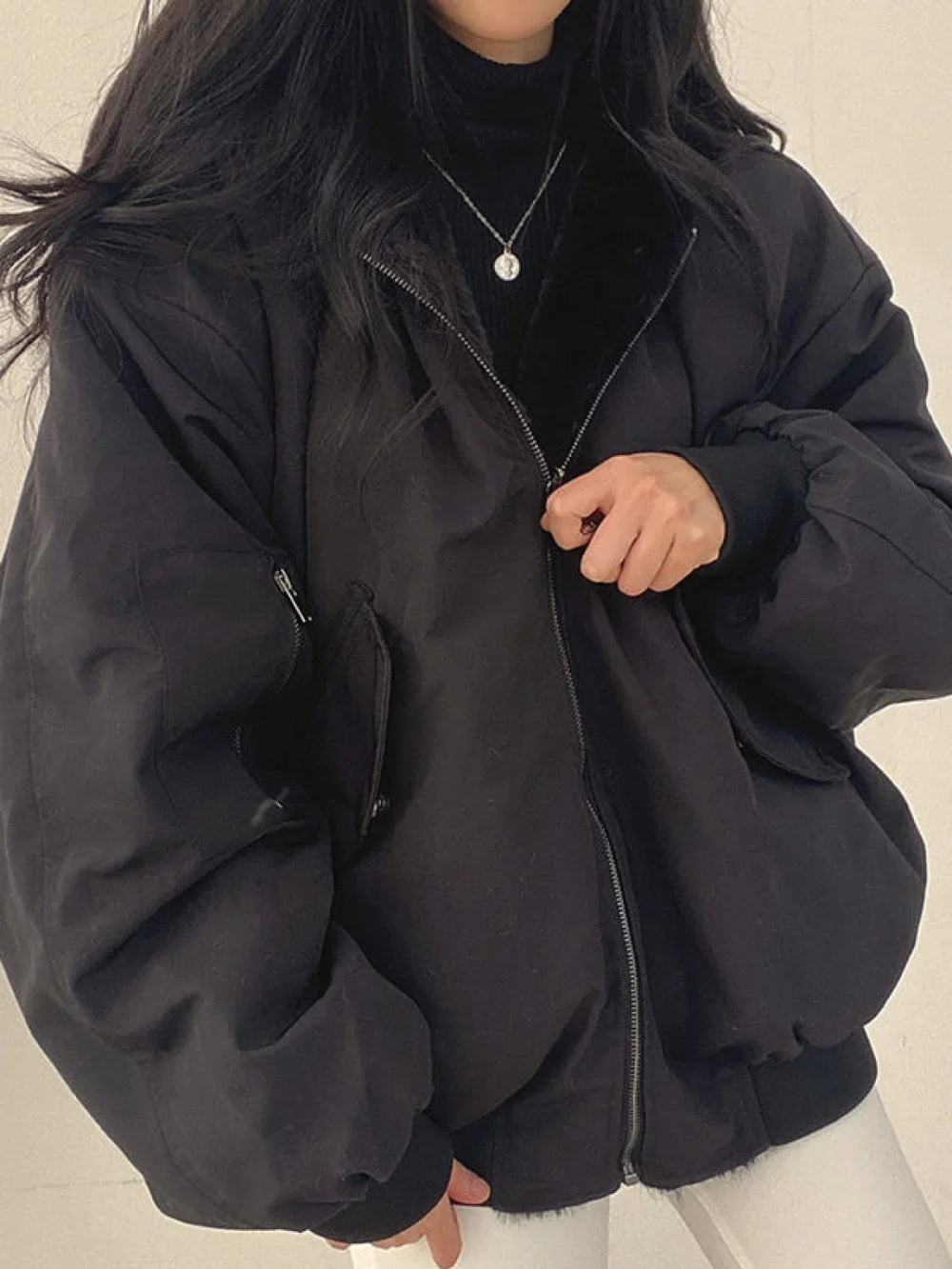 Reversible Oversize Fleece Hooded Jacket Black / S Jacket