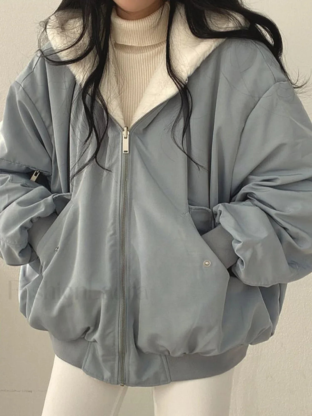 Reversible Oversize Fleece Hooded Jacket Blue / S Jacket