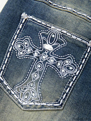 Rhinestone Chrome Hearts Flare Leg Jeans Flare Jeans