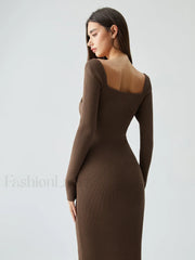 Ribbed Knit Bodycon Trendy Wrap Sweater Midi Dress Sweaters L