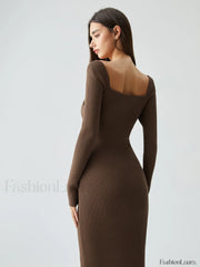 Ribbed Knit Bodycon Trendy Wrap Sweater Midi Dress Sweaters L