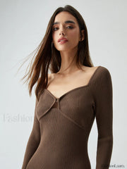 Ribbed Knit Bodycon Trendy Wrap Sweater Midi Dress Sweaters L