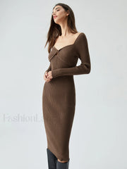 Ribbed Knit Bodycon Trendy Wrap Sweater Midi Dress Sweaters L