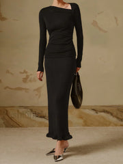 Ribbed Knit Long Trendy Sleeve Asymmetric Shirt T Shirts