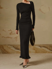 Ribbed Knit Long Trendy Sleeve Asymmetric Shirt T Shirts