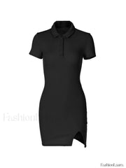 Ribbed Short Sleeve Slit Mini Dress Mini Dresses