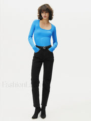 Ribbed Solid Graceful Long Sleeve Top T Shirts
