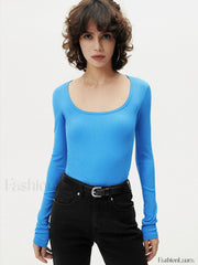 Ribbed Solid Graceful Long Sleeve Top T Shirts