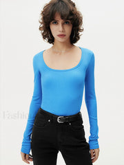 Ribbed Solid Graceful Long Sleeve Top T Shirts