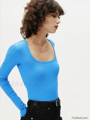 Ribbed Solid Graceful Long Sleeve Top T Shirts