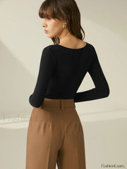 Ribbed Sweetheart Graceful Long Sleeve Top T Shirts