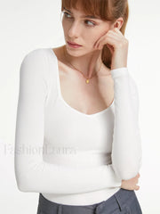Ribbed Sweetheart Graceful Long Sleeve Top White / XS T Shirts