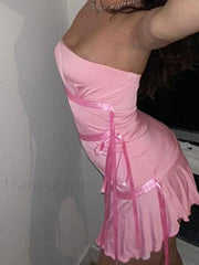 Ribbon Embellish Asymmetric Bandeau Mini Dress Mini Dresses