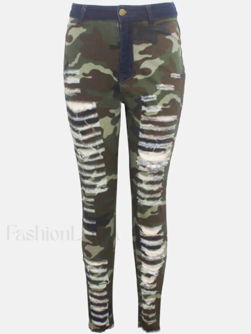 Ripped Camouflage Printed Jeans Jeans
