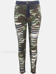 Ripped Camouflage Printed Jeans Jeans