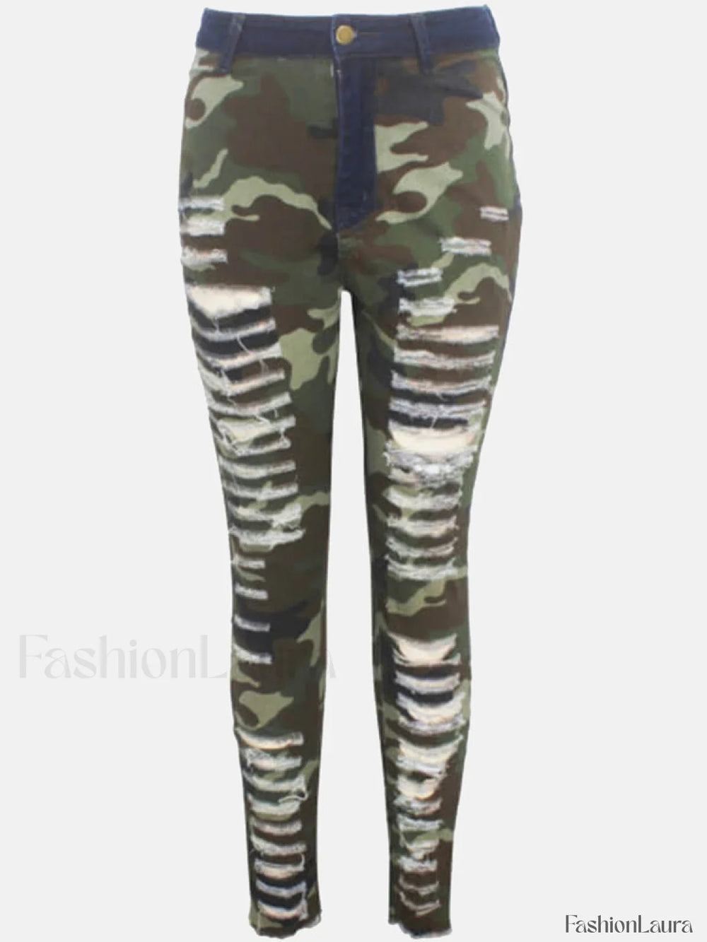 Ripped Camouflage Printed Jeans Jeans