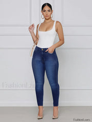 Ripped High Waist Skinny Jeans Dark Blue / XL Jeans