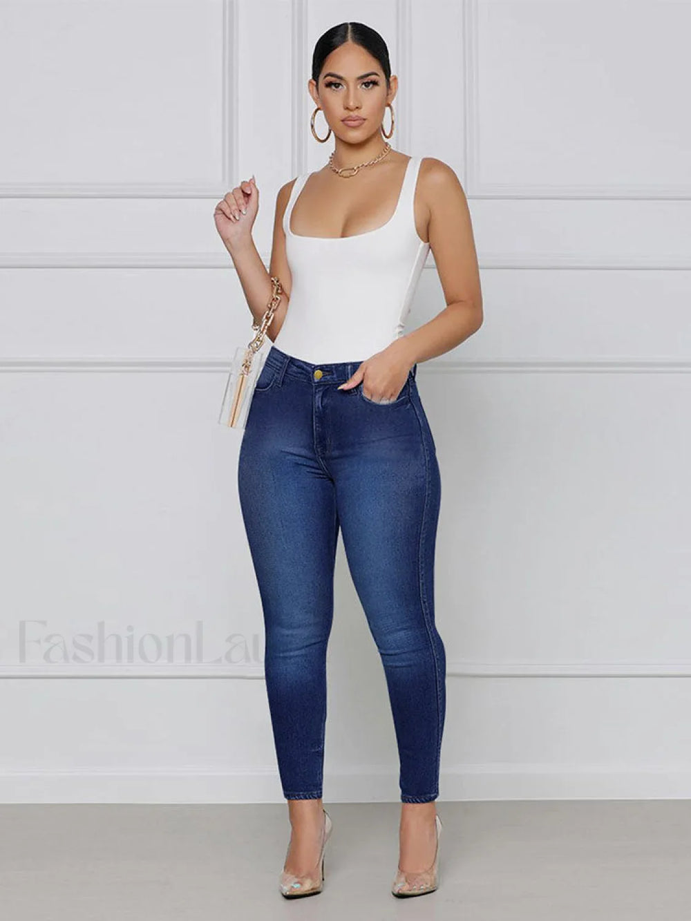Ripped High Waist Skinny Jeans Dark Blue / XL Jeans