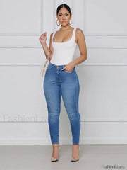 Ripped High Waist Skinny Jeans Medium Blue / XL Jeans
