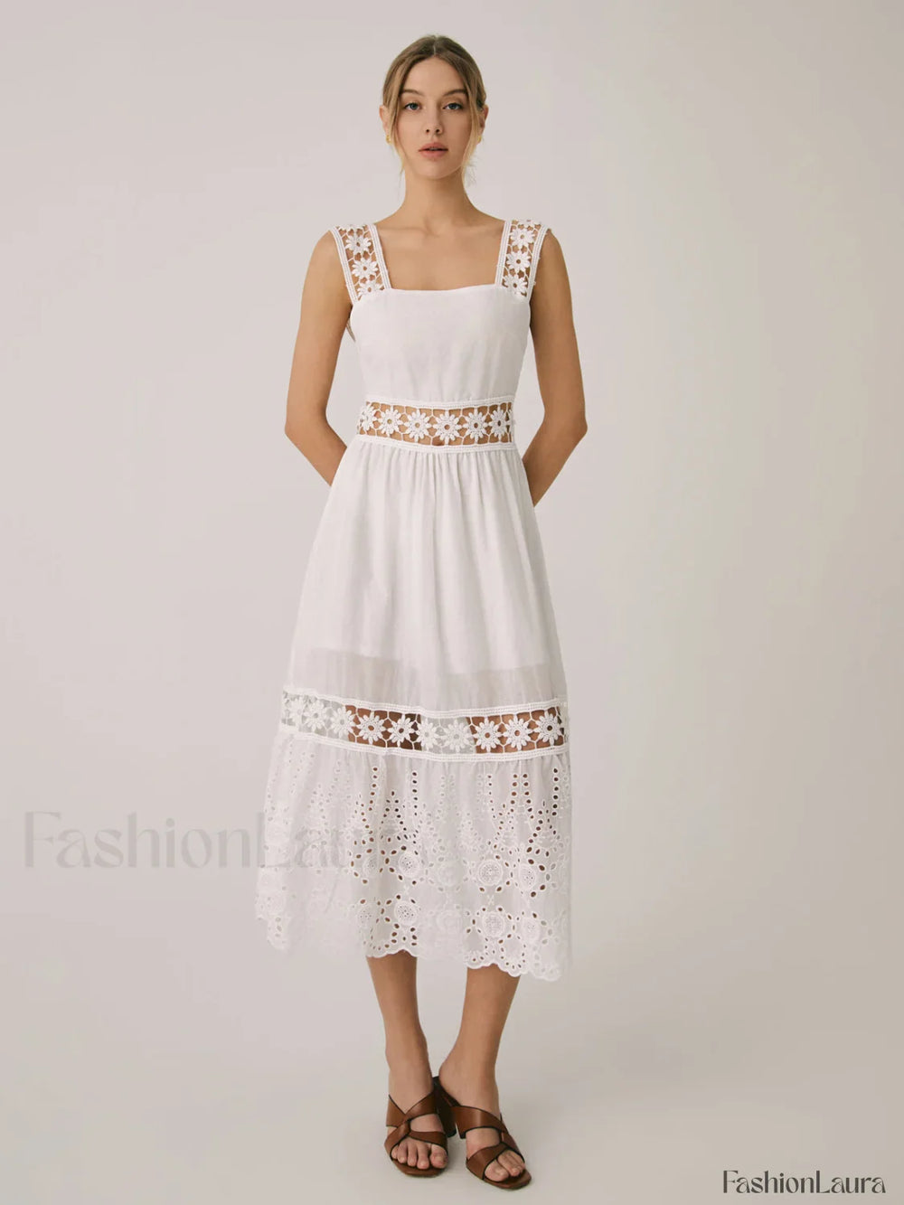 Romantic Lace Graceful Patchwork Midi Dress Dresses