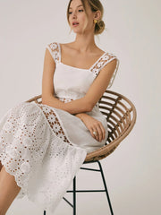 Romantic Lace Graceful Patchwork Midi Dress White / S Dresses