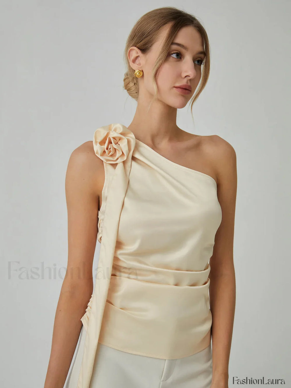 Rosette One Shoulder Trendy Off Tank Top Tank Tops & Camis