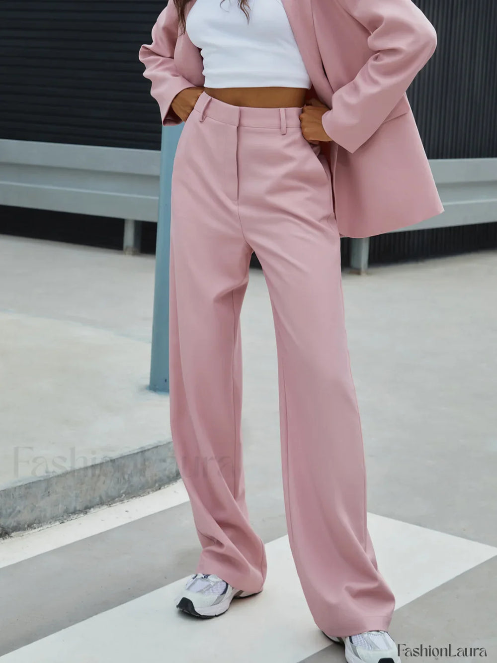 Rosy Glow Pockets Trendy Wide Leg Pants Pants