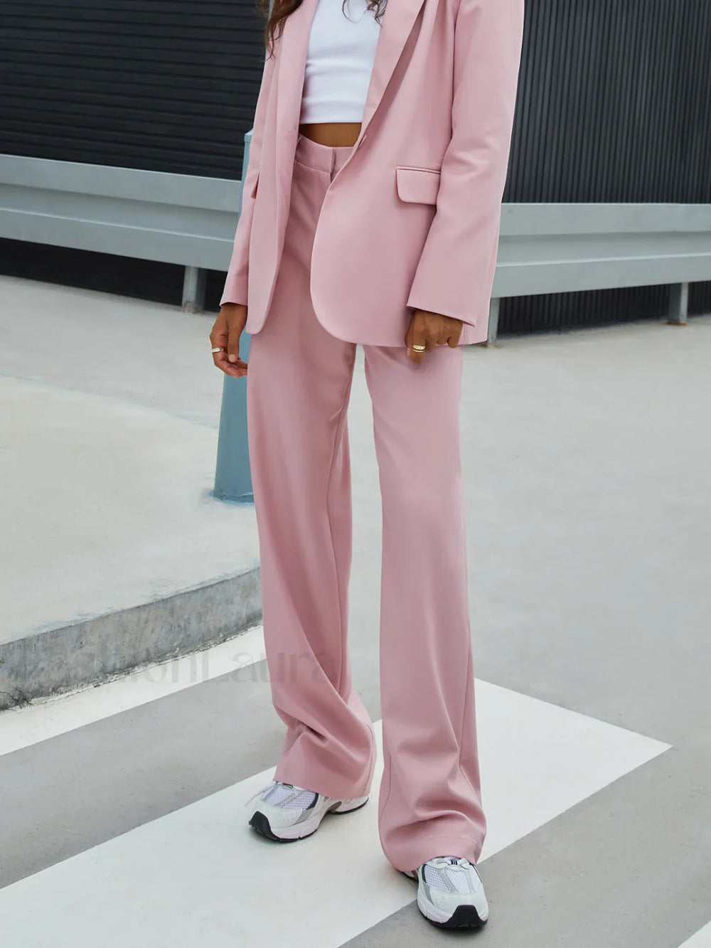 Rosy Glow Pockets Trendy Wide Leg Pants Pink / XS Pants