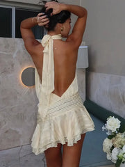 Round Neck Lace Up Mini Dress