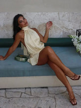 Round Neck Lace Up Mini Dress Beige / S